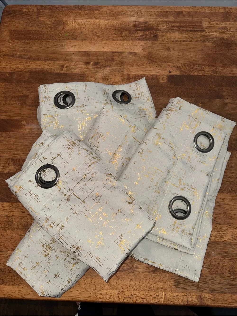 Set of 4 Panels - Beige and Gold Textured Linen Curtains